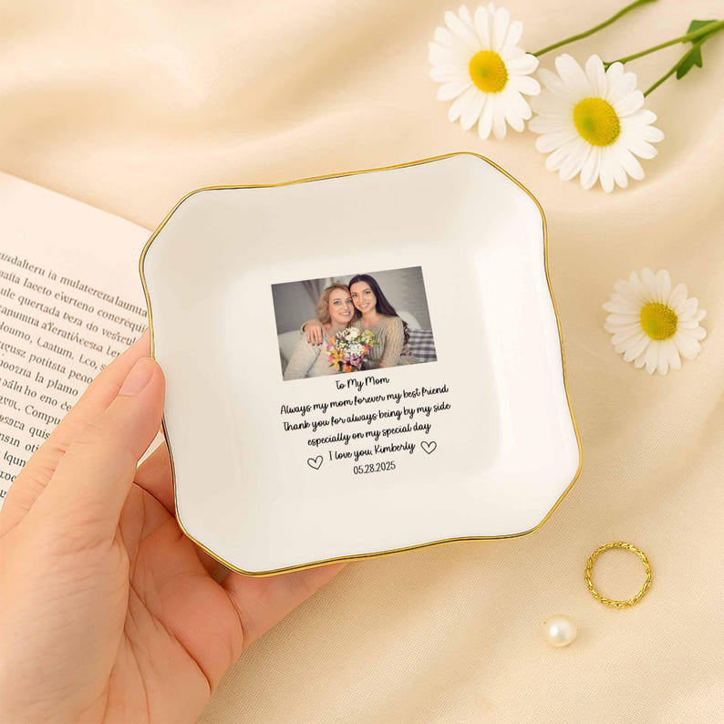 Personalized Mom Photo Ring Dish, Mother Of The Bride Gift, Mom Jewelry Dish, To My Mom Trinket Dish, Mom Wedding Gift, Appreciate Mom Gifts