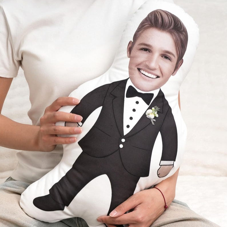 Personalized Groom Pillow Doll, Custom Photo Cushion for Bachelorette or Bridal Shower, Unique Wedding Gift, Bride Party Decor
