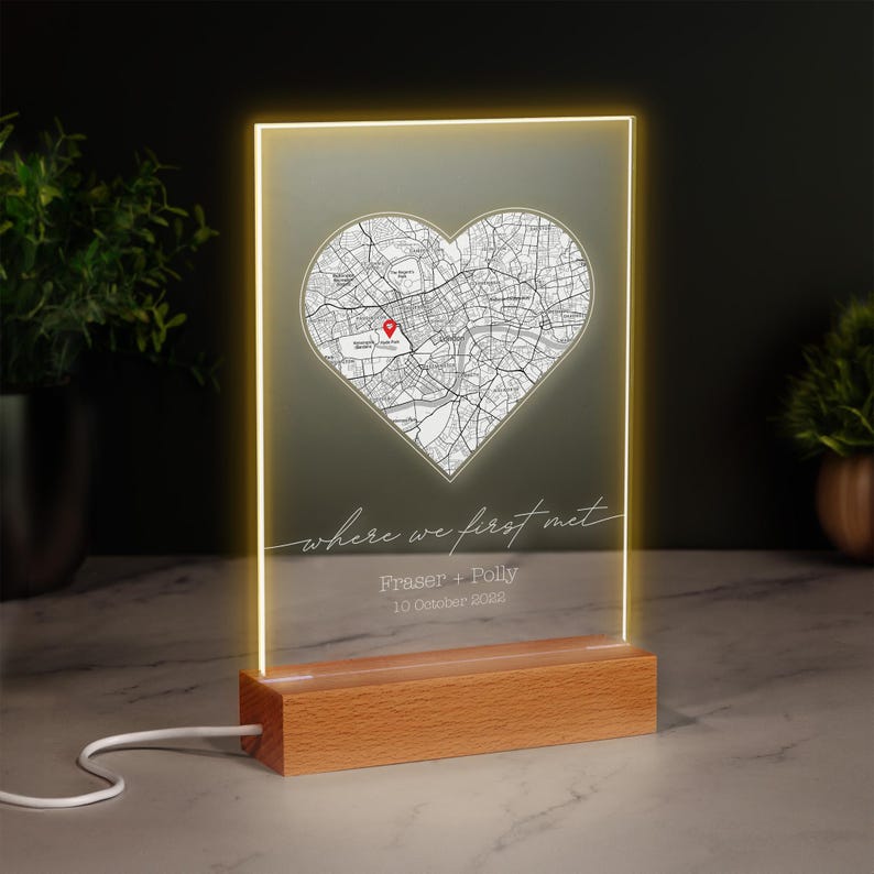 Where We First Met | Personalised Heart Map Print of City | LED Light Sign | Any Location First Date Where It All Began Anniversary Gift