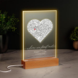 Where We First Met | Personalised Heart Map Print of City | LED Light Sign | Any Location First Date Where It All Began Anniversary Gift
