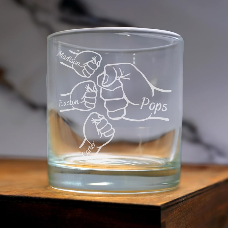 Engraved Whiskey Glass Fist Bump Dad And Kids, Personalized Dad Gift From Kids, Thoughtful Gifts For Dad, Unique Gift ideas For Dad, Etched