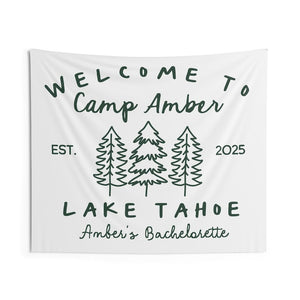 Custom Camping Bachelorette Trip Banner, Camp Bach Party Tapestry, Lake Tahoe Bridal Party Decor, Lake Outdoor Bachelorette Weekend Backdrop