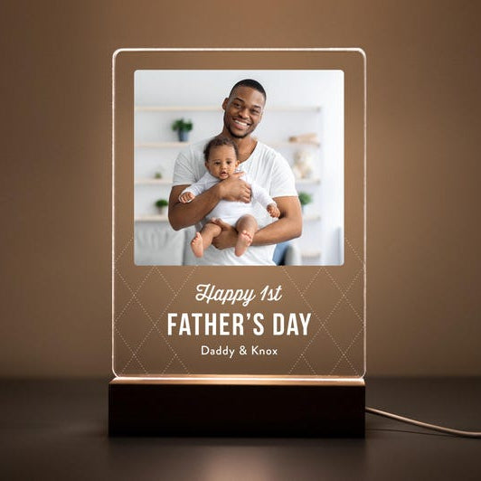 Personalized Father s Day LED Photo Plaque Custom Gift for Dad from Kids, Baby, or Family First Father s Day Keepsake