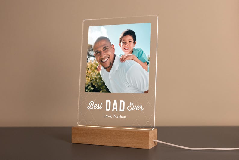 Personalized Father s Day LED Photo Plaque Custom Gift for Dad from Kids, Baby, or Family First Father s Day Keepsake