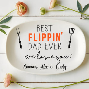 Best Flippin' Dad Ever Personalized Grilling Plate, Grilling Plate for Dad, Father Platter, Daddy Platter Gifts, Father's Day Gifts