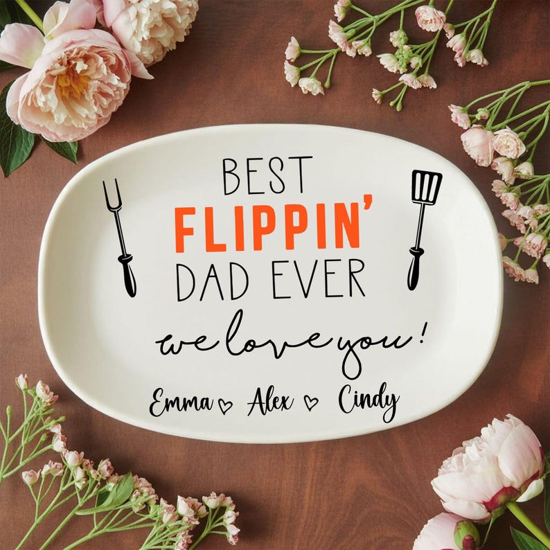 Best Flippin' Dad Ever Personalized Grilling Plate, Grilling Plate for Dad, Father Platter, Daddy Platter Gifts, Father's Day Gifts