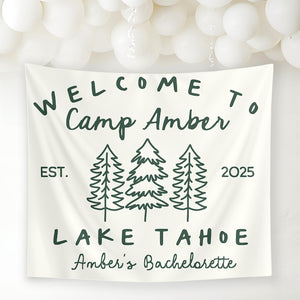 Custom Camping Bachelorette Trip Banner, Camp Bach Party Tapestry, Lake Tahoe Bridal Party Decor, Lake Outdoor Bachelorette Weekend Backdrop