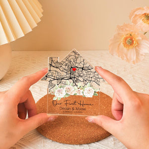 Personalized Housewarming Gift, Custom Home Map, First Home Gift, Location Housewarming Gift, Moving Present, House Shape Plaque Block Gift
