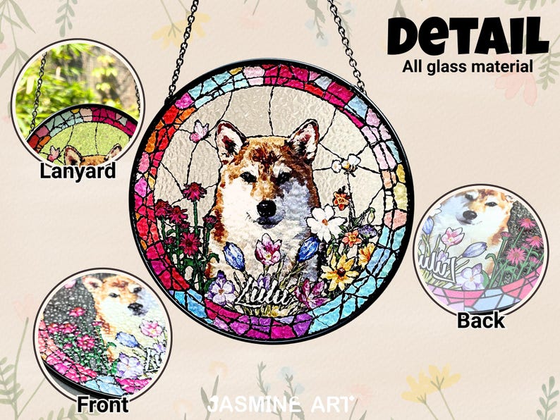 Custom Pet Portrait Stained Glass Suncatcher, Personalized Pet Suncatcher, Pet Keepsake Glass Suncatcher, Memorial Gift for Dog or Cat Lover