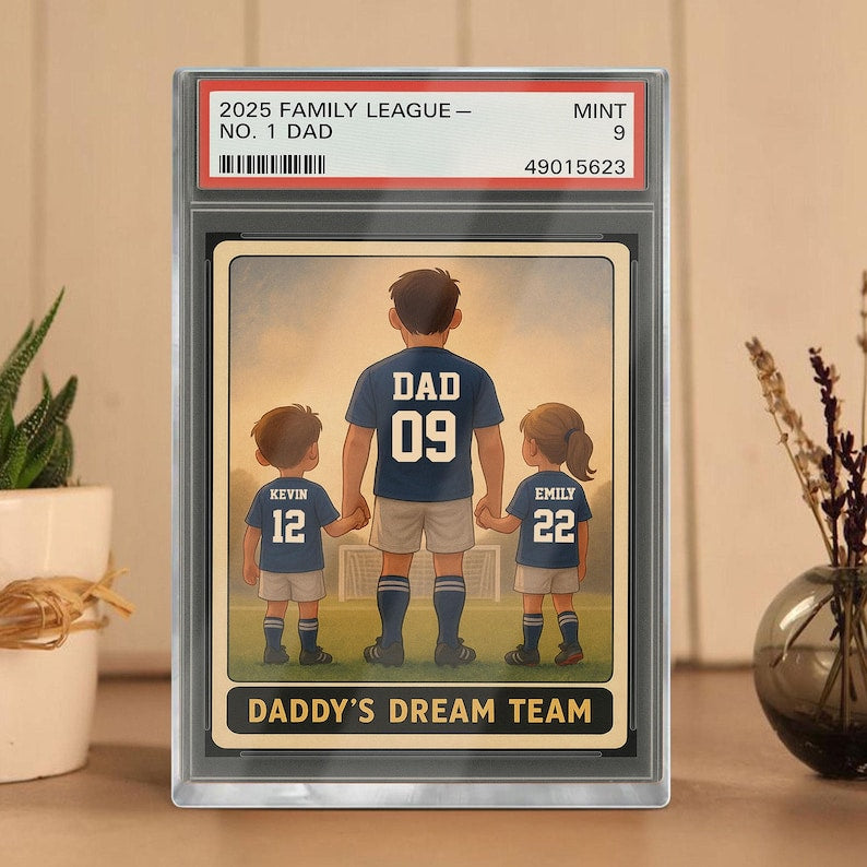 Soccer No.1 Dad Grandpa Man And Kids Trading Card Style Personalized Acrylic Block, Fathers Day Gift For Soccer Dad, Family Plaque Decor