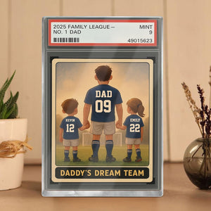 Soccer No.1 Dad Grandpa Man And Kids Trading Card Style Personalized Acrylic Block, Fathers Day Gift For Soccer Dad, Family Plaque Decor