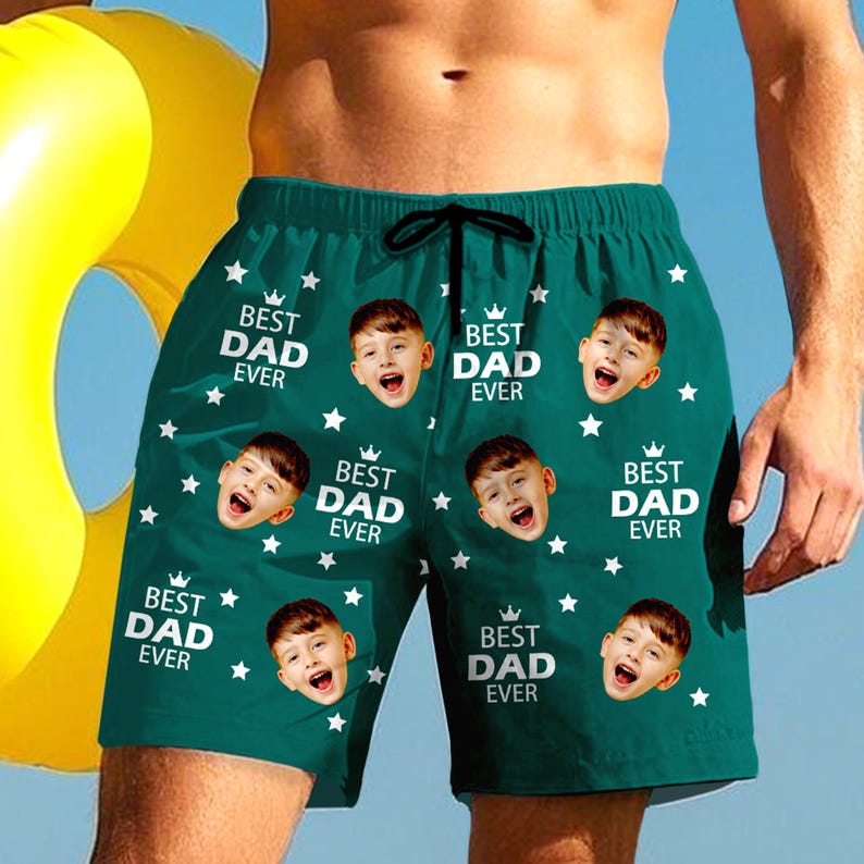 Custom Swim Trunks with Faces, Personalized Unisex Beach Shorts, Best Dad Ever Shorts, Custom Unisex Swim Trunks, Gift for Dad, Summer Gift