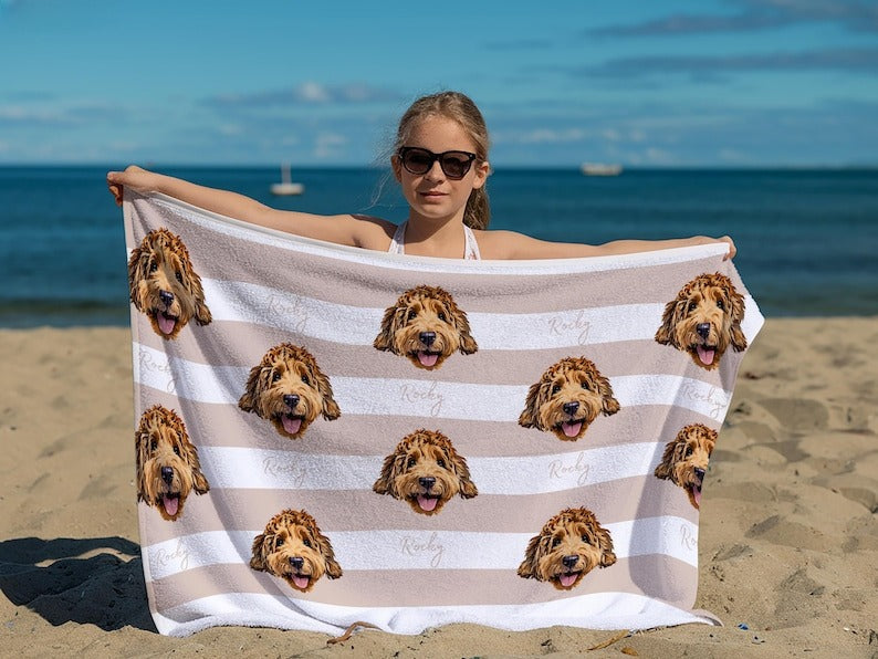 Custom Pet Beach Towel Using Pet Photo + Pet Name Personalized Cat Beach Towels Custom Dog Personalized Towels Beach Personalized Pool Towel