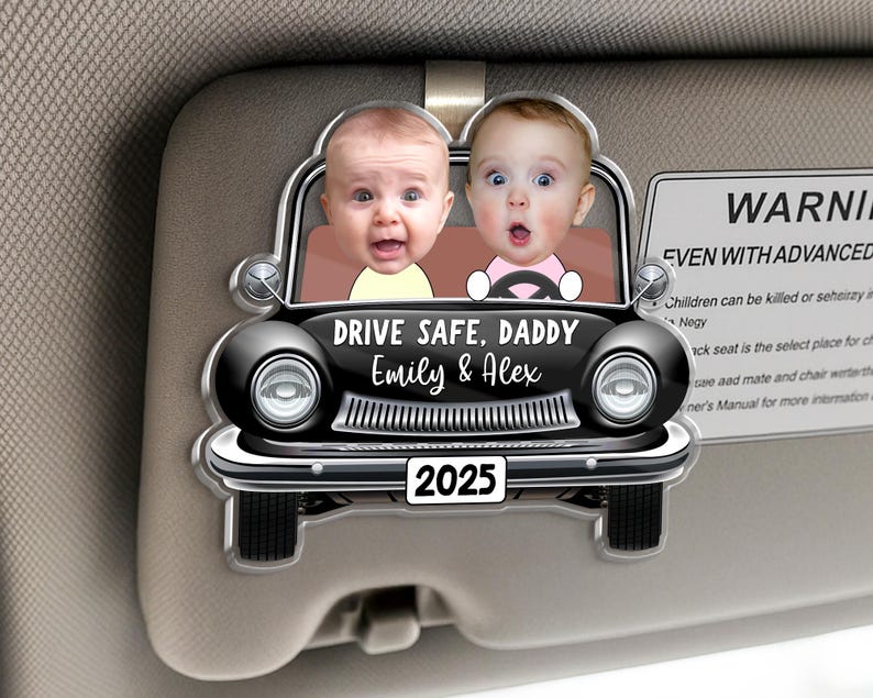 Custom Photo Car Visor Clip, Drive Safe Daddy Gift, Vintage Car Baby Face Visor Clip, Dad Christmas Gift, Dad Birthday Gift, New Dad Gift