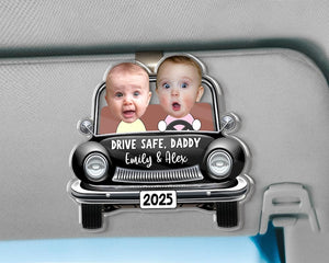 Funny Father's Day Gift, Custom Photo Dad Car Visor Clip, Drive Safe Daddy Gift, Vintage Car Baby Face Visor Clip, Kid Face Toy Car, New Dad