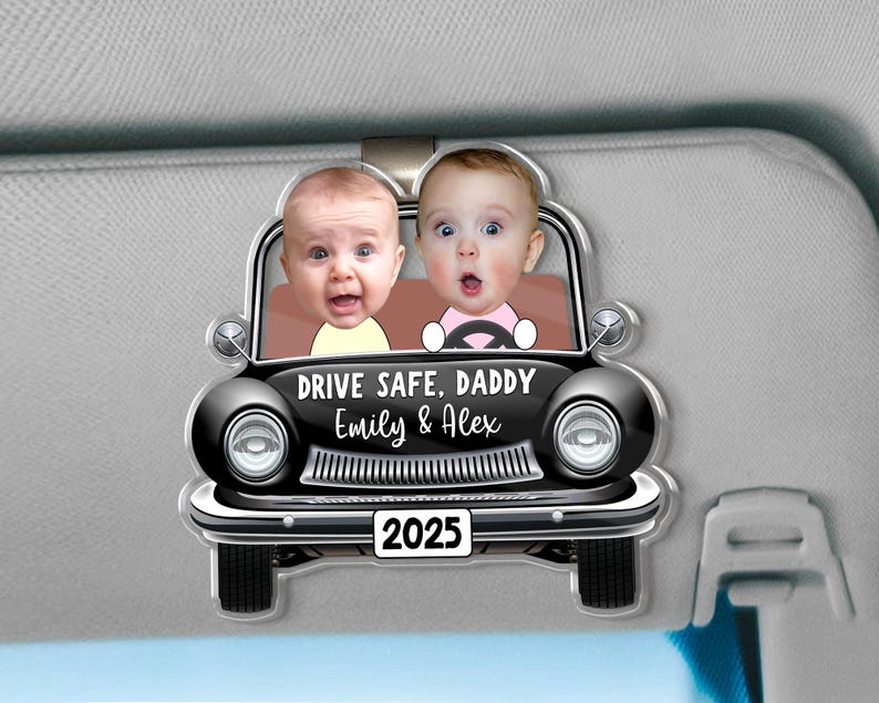 Custom Photo Car Visor Clip, Drive Safe Daddy Gift, Vintage Car Baby Face Visor Clip, Dad Christmas Gift, Dad Birthday Gift, New Dad Gift