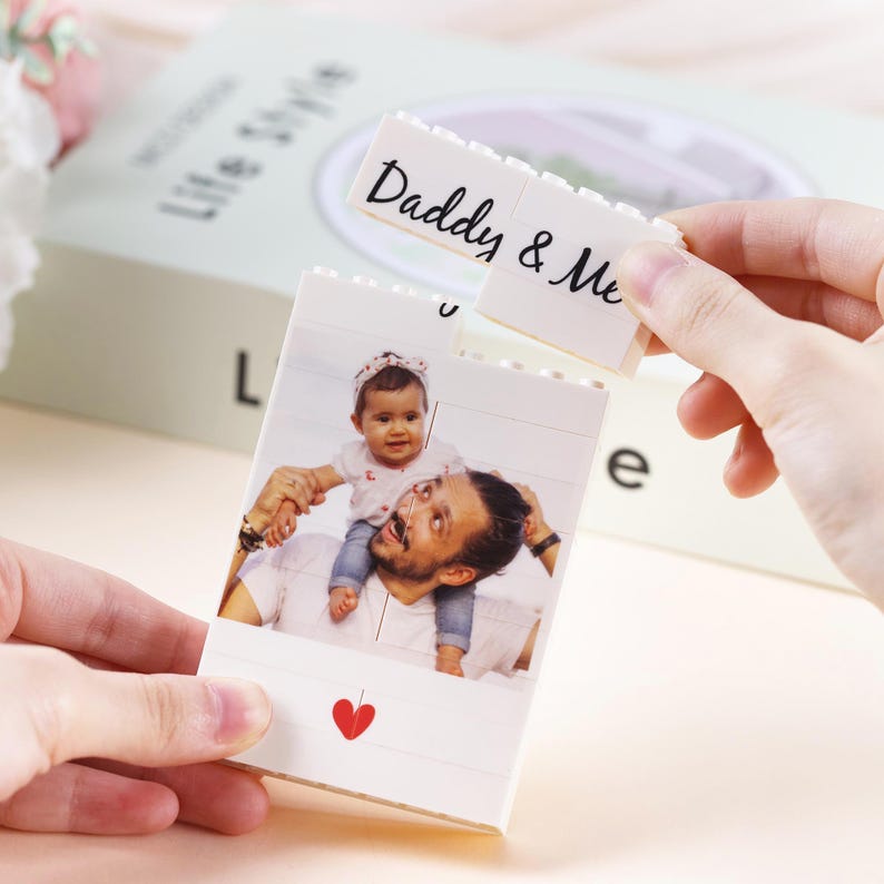 Personalised Daddy & Me Building Brick Photo Block, Gift for Dad, Building Block, Puzzle, Grandad, Grandpa, Birthday Gift, Father's Day Gift