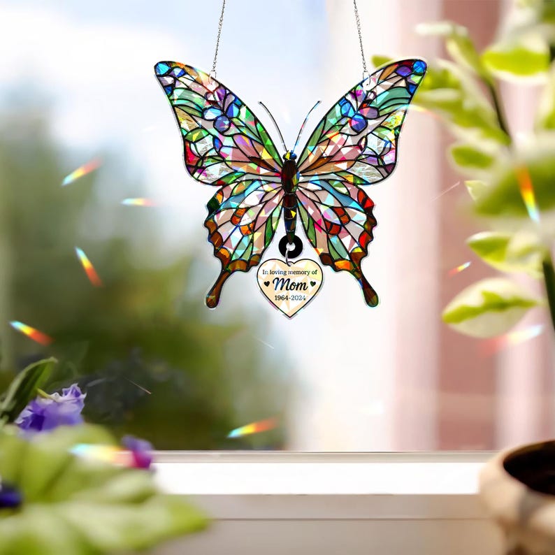 Holographic Butterfly Suncatcher: Memorial Gift for Mom