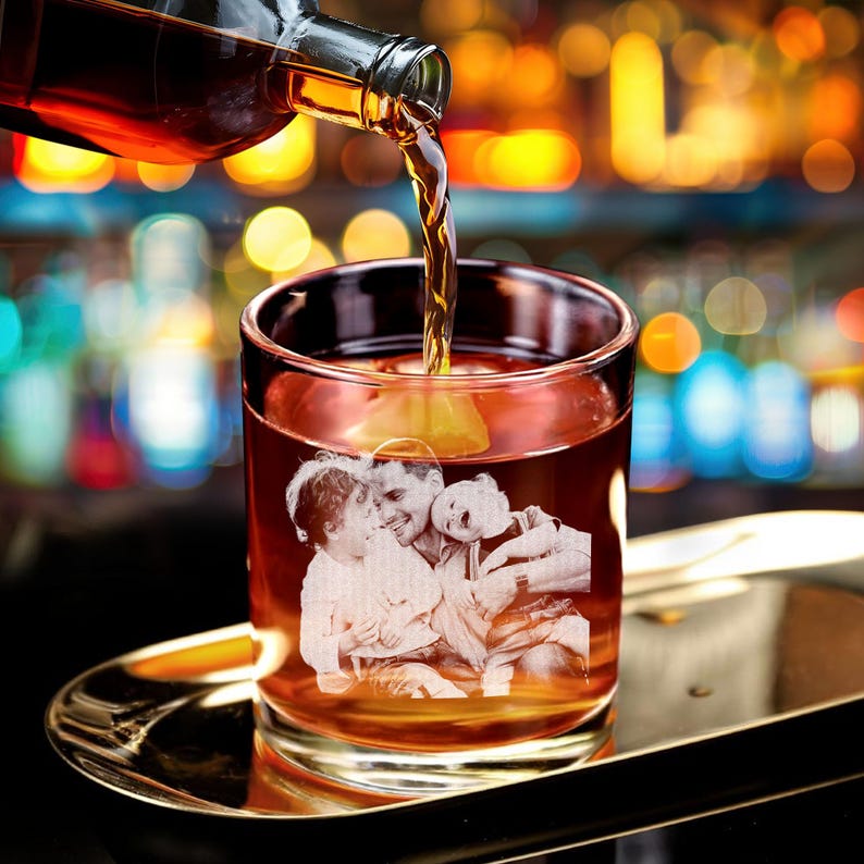 Custom Photo Whiskey Glass, Engraved Photo Rocks Glass, Personalized Glass with Picture, Gift for Him, Family Gift, Birthday Gift