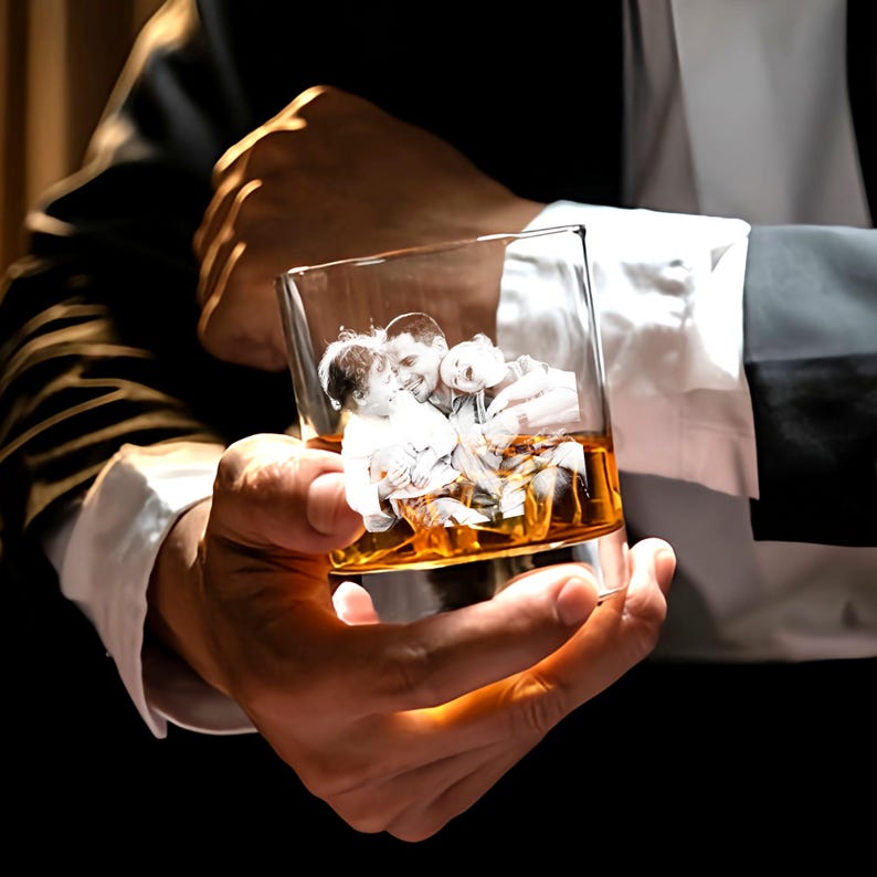 Custom Photo Whiskey Glass, Engraved Photo Rocks Glass, Personalized Glass with Picture, Gift for Him, Family Gift, Birthday Gift