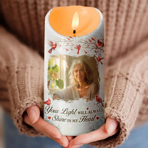 This Candle Burns In Loving Memory - Custom Memorial Photo Candle Light, Personalized Upload Photo Remembrance Candle LED Light