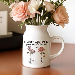 Personalized Friendship Floral Ceramic Vase, Custom Best Friend Birth Month Flower Vase, Friendship Gifts, Besties Gift, Best Friend Gift