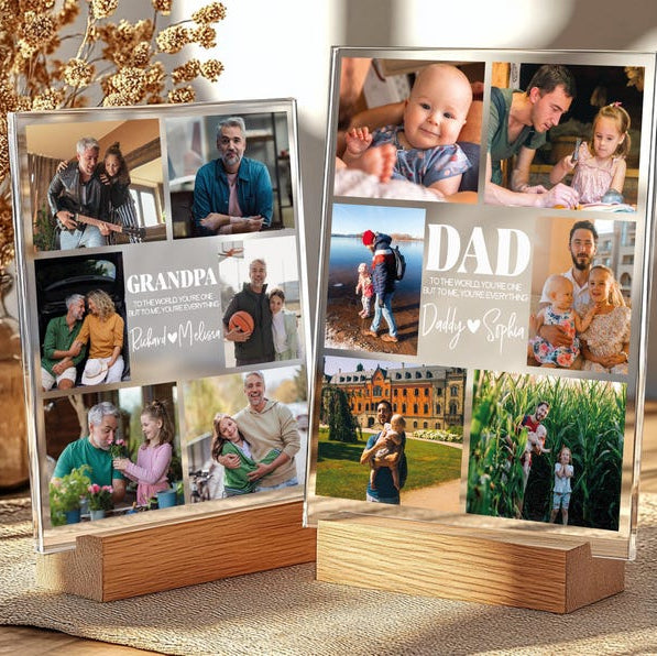 Personalized Photo Night Light Plaque, Photo Collage LED Light, Custom Photo Gifts for Father's Day, Custom Frame, Photo Keepsake for Dad
