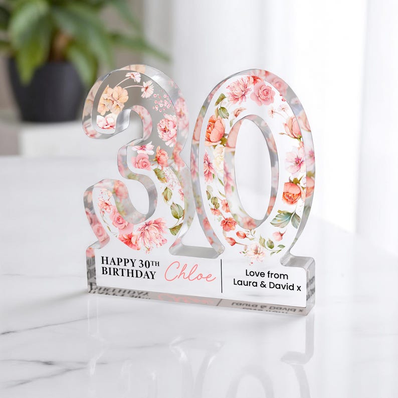 Personalised 30th Birthday Gift Plaque, Happy 30th Birthday Gift For Her, 30th Birthday Gifts, Floral 30th Gift, Gift for Her