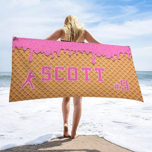 Trip Beach Towel with name Youth Baseball Gift,Ice Cream Drip Baseball Beach Towel For Boys bachelor party shower,Pool party,Team Gift birth