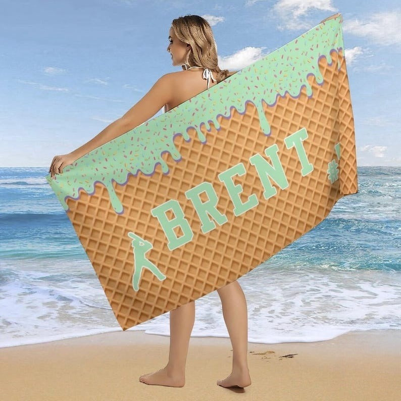 Trip Beach Towel with name Youth Baseball Gift,Ice Cream Drip Baseball Beach Towel For Boys bachelor party shower,Pool party,Team Gift birth