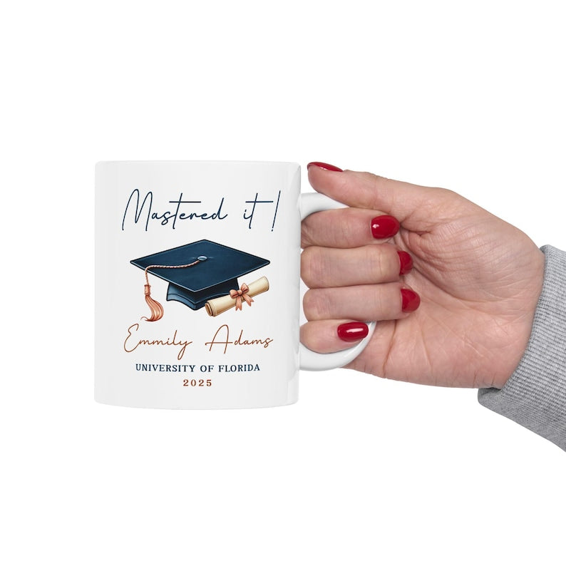 Masters Degree Mug, Mastered It Mug, Masters Degree Graduation Gift, Personalized Masters Degree Coffee Cup, Graduation Mug for Masters