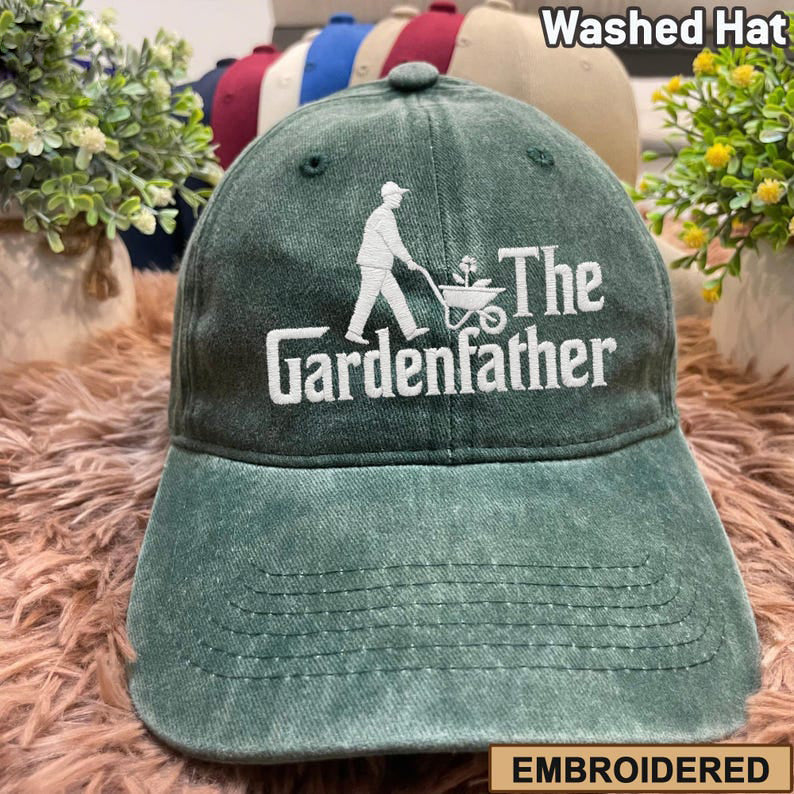 Embroidered The Gardenfather Washed Hat, Plant Daddy Hat, Botanical Dad Baseball Cap, Gardening Gift For Him, Funny Nature Embroidery Hat il_794xN.6858184680_gutn.jpg