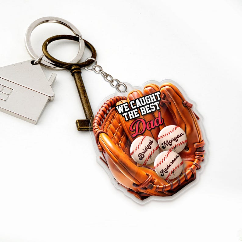 Personalized We Caught The Best Dad Car Ornament, Car Hanging, Kid's Name Throwing Ball, Active Sports, Gift for Dad, Father's Day Gifts