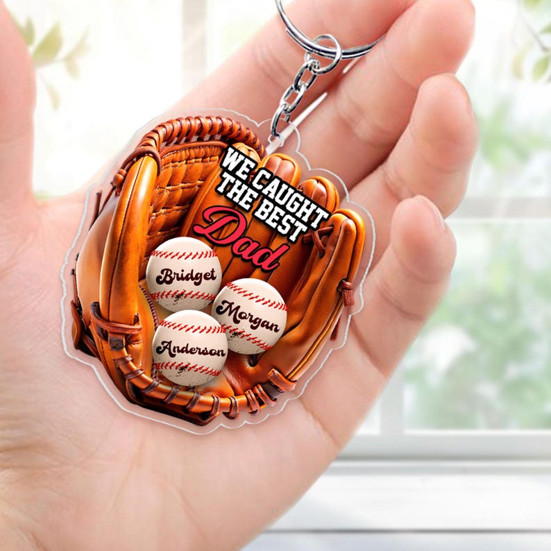 Personalized We Caught The Best Dad Car Ornament, Car Hanging, Kid's Name Throwing Ball, Active Sports, Gift for Dad, Father's Day Gifts