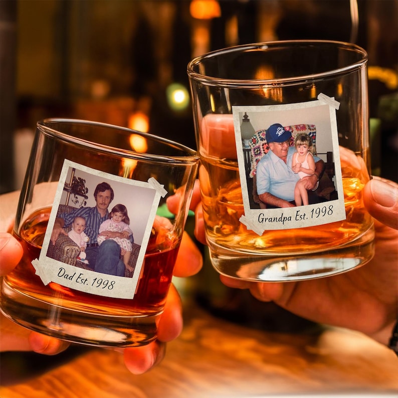 Custom Photo Dad Whiskey Glass, Fathers Day Gift, Gift for Dad, Grandpa Gift, Dad Birthday Gift, Custom Dad Est Whiskey Glass, Rocks Glass