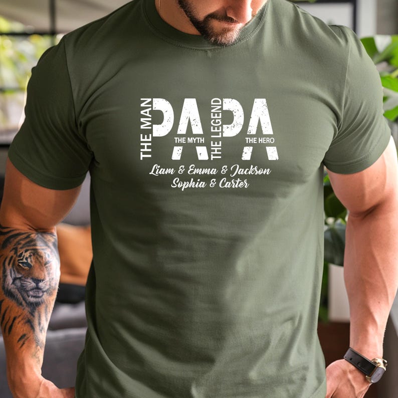 Personalized Papa Shirt, The Man The Myth The Legend The Hero, Papa Shirt With Kids Name, Papa Tshirt, Custom Papa Gift, Dad Shirt