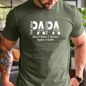 Personalized Papa Shirt, The Man The Myth The Legend The Hero, Papa Shirt With Kids Name, Papa Tshirt, Custom Papa Gift, Dad Shirt