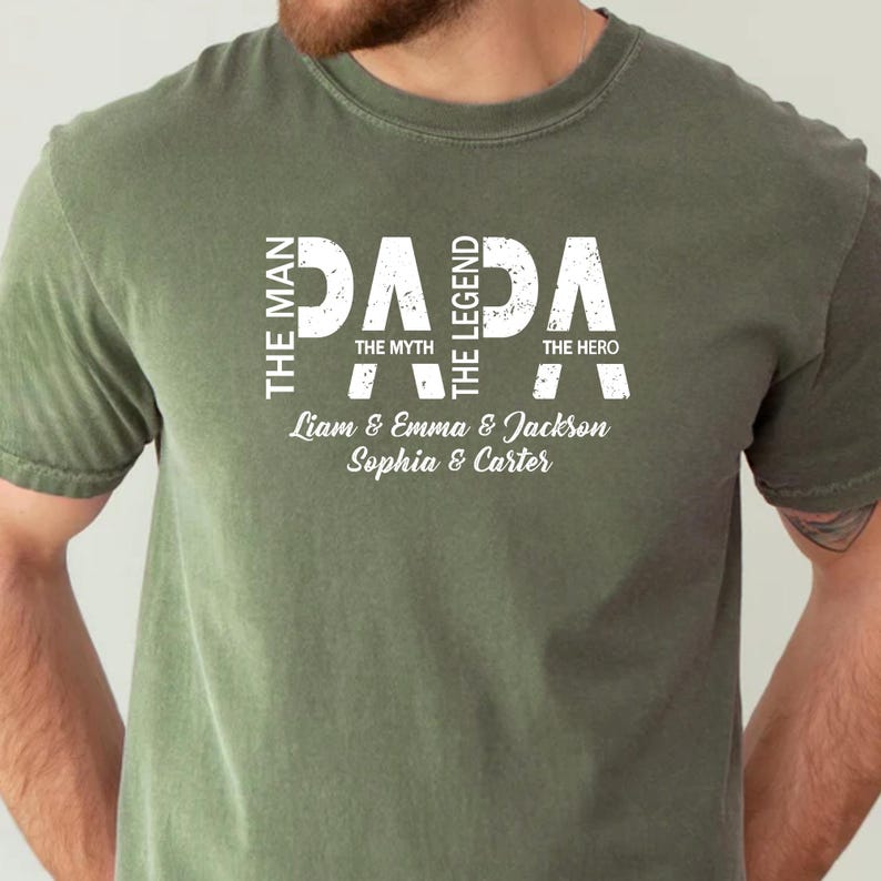 Personalized Papa Shirt, The Man The Myth The Legend The Hero, Papa Shirt With Kids Name, Papa Tshirt, Custom Papa Gift, Dad Shirt