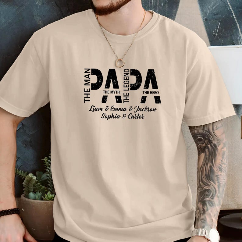 Personalized Papa Shirt, The Man The Myth The Legend The Hero, Papa Shirt With Kids Name, Papa Tshirt, Custom Papa Gift, Dad Shirt