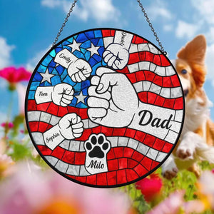 Custom Fist Bump Dad Suncatcher Stained Glass, Custom Dad With Kids Names, New Dad Gift, Custom Name Dad Glass Suncatcher, Fathers Day Gift
