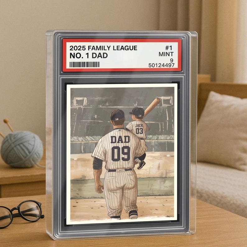 Baseball No. 1 Dad Man And Kids Trading Card Style Personalized Acrylic Block, Dad Plaque, Father's Day Gift for Baseball Husband, Dad