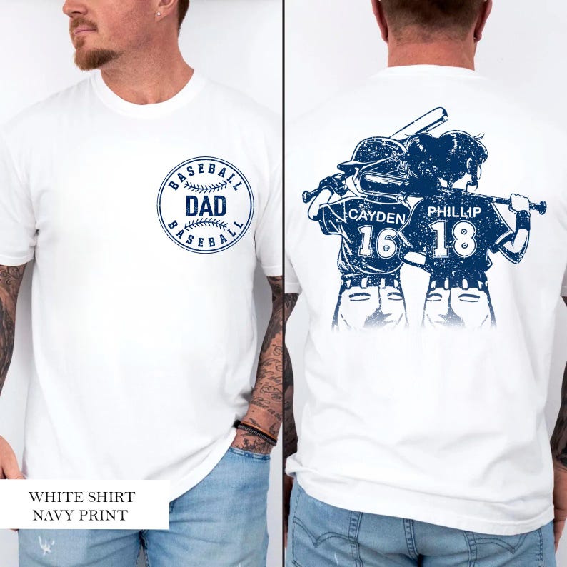 Custom Baseball Dad Shirt With Kids Number and Name, Custom Dad Shirt, Baseball Dad Gift, Baseball Season Tee, Fathers Day Shirt