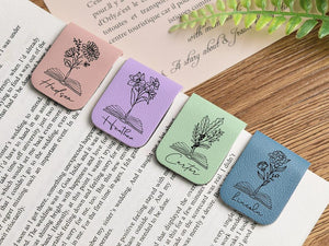 Birthday Flower Bookmark with Name, Personalized Leather Bookmark, Magnetic Bookmark, Gifts for Readers, Custom Bookmark for Her