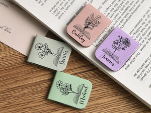 Birthday Flower Bookmark with Name, Personalized Leather Bookmark, Magnetic Bookmark, Gifts for Readers, Custom Bookmark for Her
