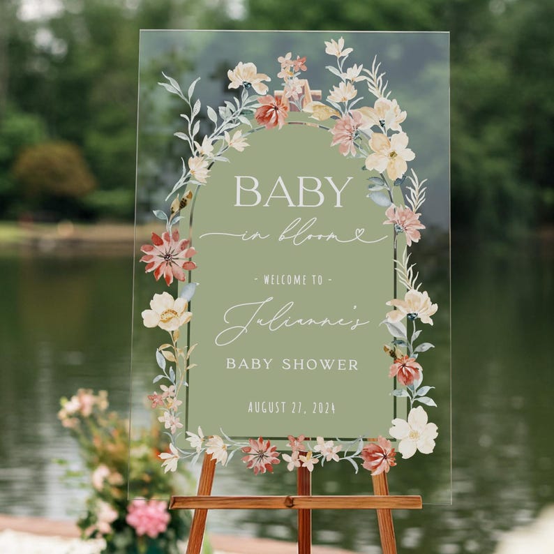 Baby In Bloom Baby Shower Sign, Sage Baby Shower Welcome Sign, Wildflowers Baby Shower Decorations FramedFablesStore