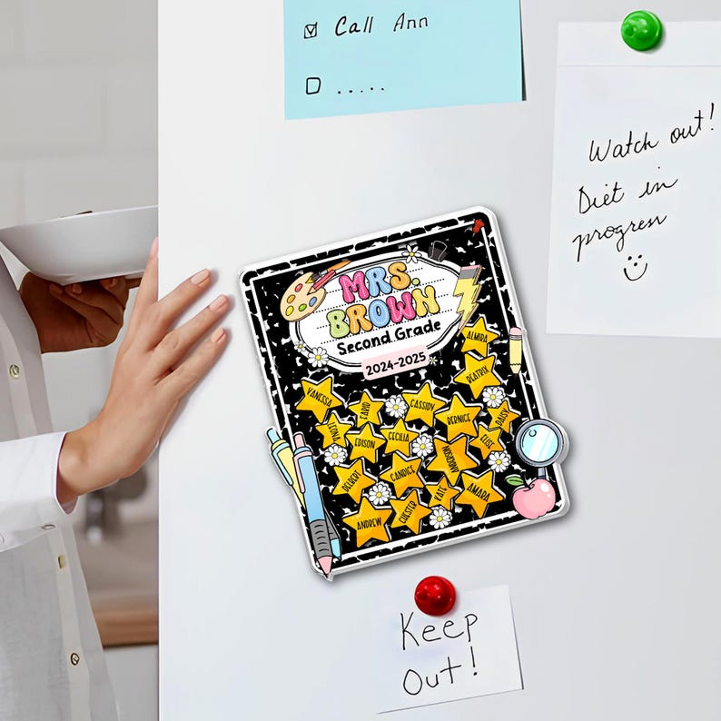 Teacher Appreciation Gift, Custom Teacher Shaker Magnet, Teacher Gifts, Teacher Magnet, Composition Notebook Magnet, Refrigerator Magnets