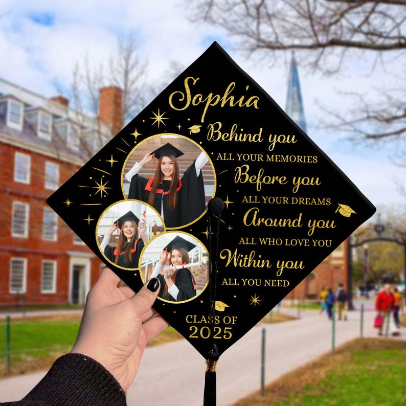 Personalized Graduation Cap Topper with Photos Custom Name & Class of 2025 Inspirational Grad Gift for Her
