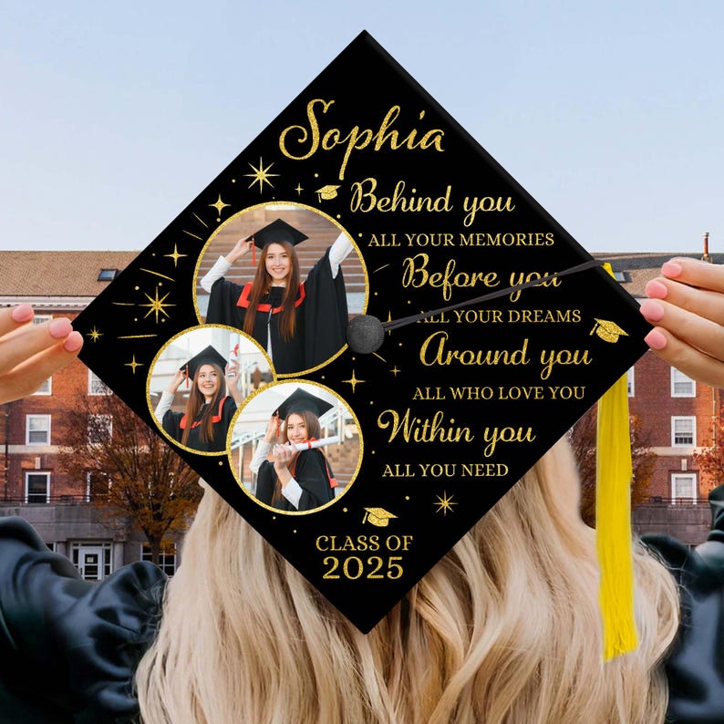 Personalized Graduation Cap Topper with Photos Custom Name & Class of 2025 Inspirational Grad Gift for Her