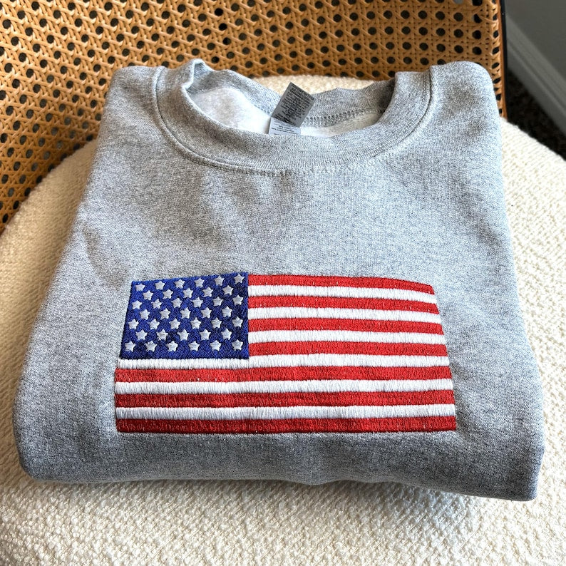 American Flag Embroidered Sweatshirt - USA Patriotic Crewneck - USA Shirt - America Sweatshirt - 4th of July Gift For Men and Women