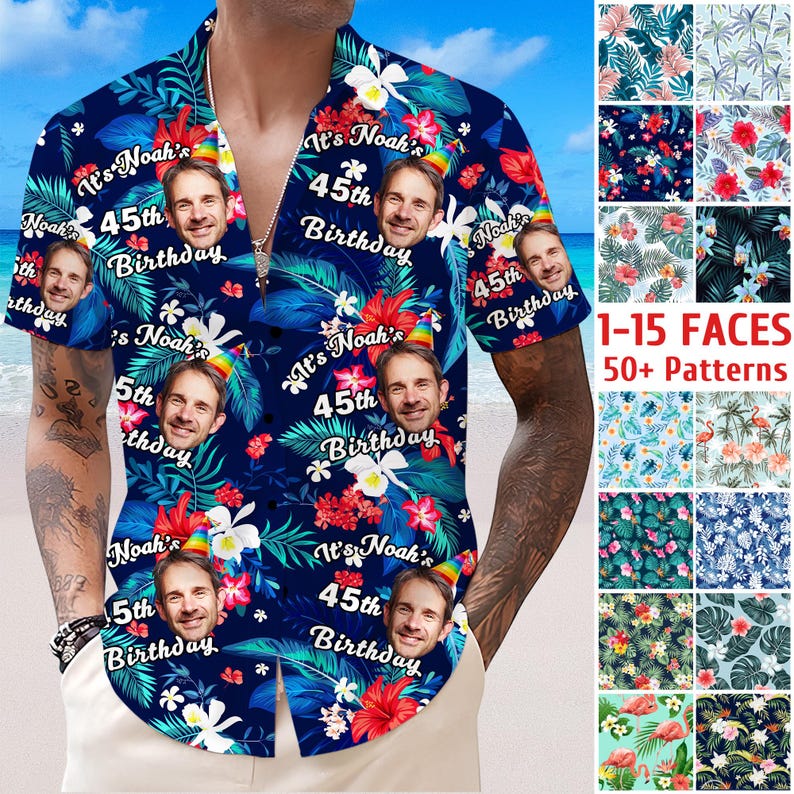 Custom Face Name Age Tropical Hawaiian Shirt: Personalized Birthday Gift